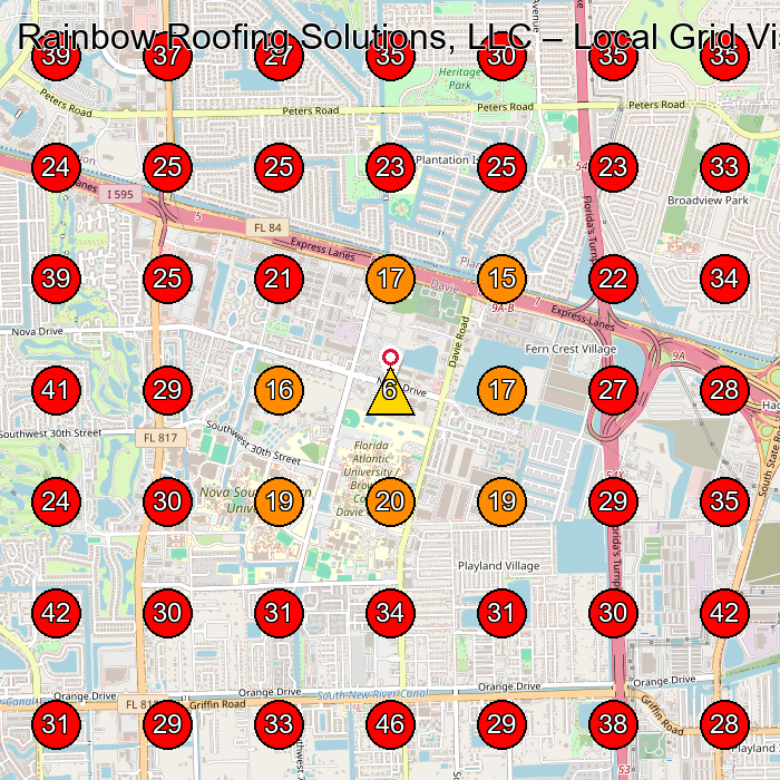 Rainbow Roofing Solutions, LLC GeoGrid visibility map for Landscaper in Davie